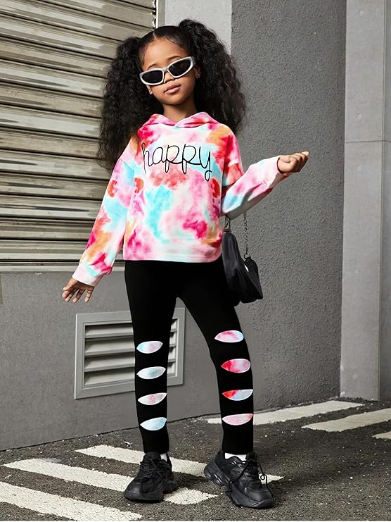 Kid Toddler Girl Clothes Tie Dye Hoodie Sweatshirt Little Girls Fall Pullover Hooded Pant Outfits Set