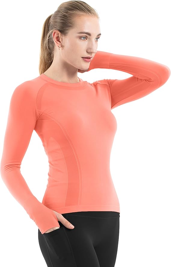 MathCat Seamless Workout Shirts for Women Long Sleeve Yoga Tops Sports Running Shirt Breathable Athletic Top Slim Fit