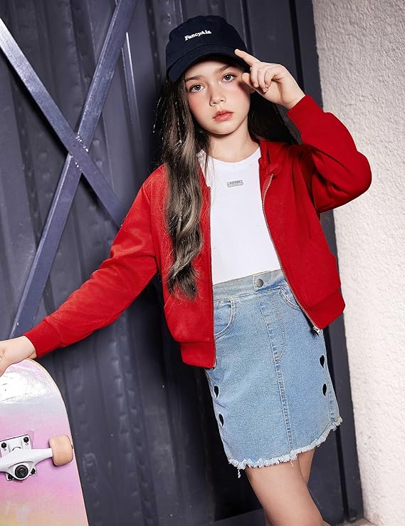 Arshiner Girls Zip Up Cropped Hoodies Teen Casual Long Sleeve Full-Zip Sweatshirts Jackets with Pockets