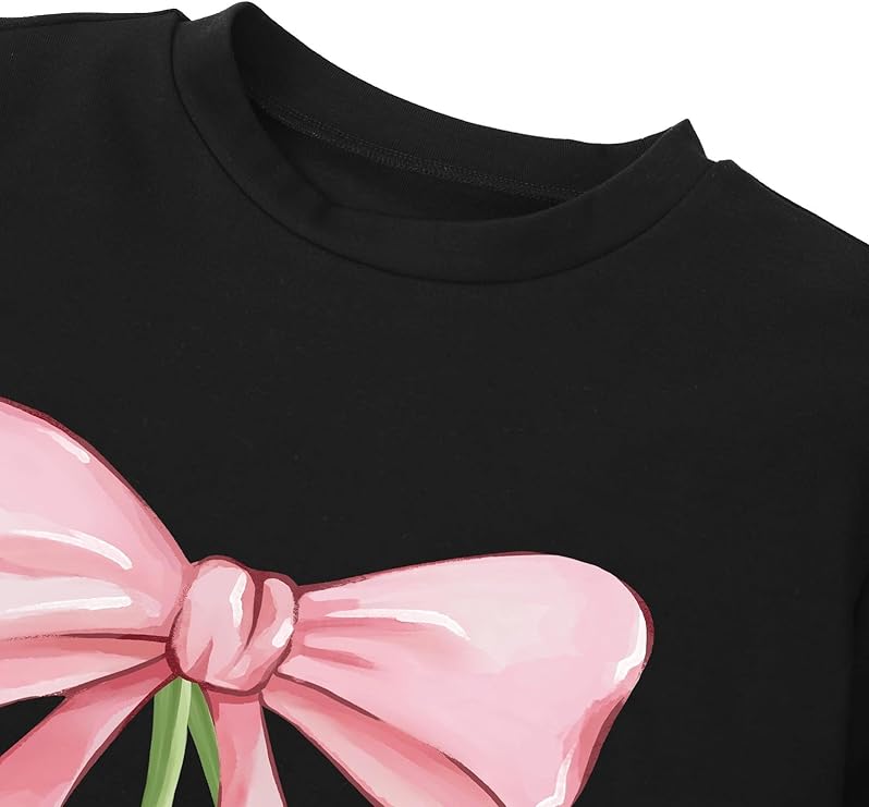 Girls 2 Piece Outfits Graphic Crew Neck Long Sleeve Tops And Flare Leggings Set