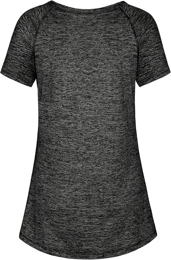 Kimmery Woman Raglan Sleeve Round Neck Irregular Hem Yoga Workout Shirt Sizes M-3XL