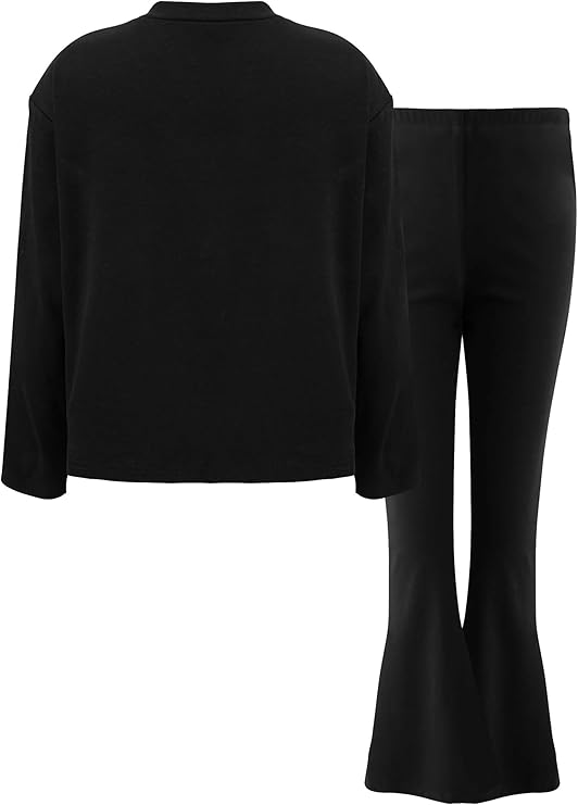 Girls 2 Piece Outfits Graphic Crew Neck Long Sleeve Tops And Flare Leggings Set