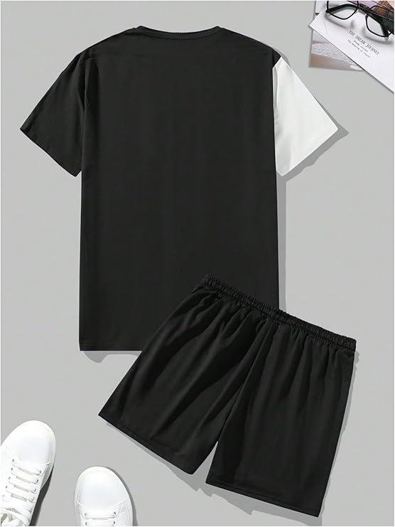 Men's 2 Piece Outfits Number Graphic Short Sleeve Shirts & Drawstring Waist Track Shorts Tracksuits Set