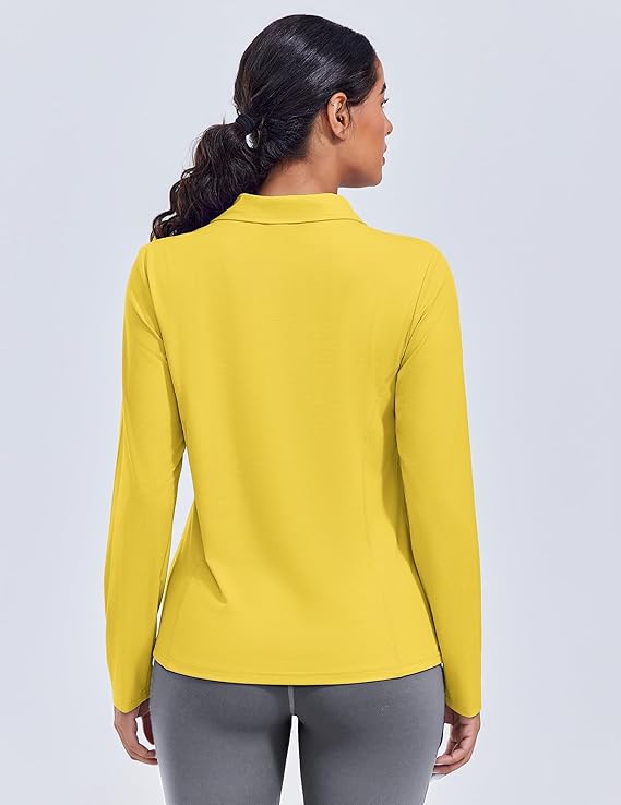 PINSPARK Long Sleeve Shirts for Women UPF 50+ Sun Shirt Workout Tops Quick Dry V Neck Athletic Running Hiking Golf Polo S-3XL