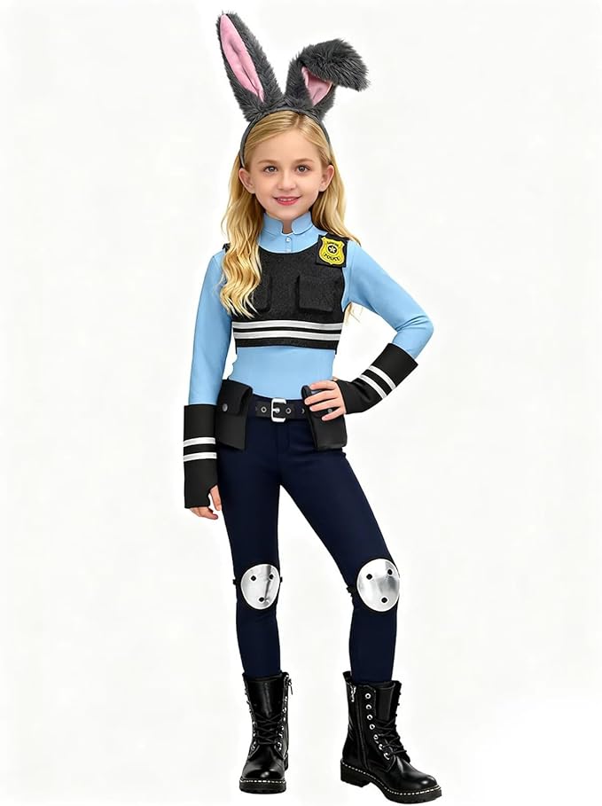 Kids Police Officer Costume Boys Girls Bunny Officer Cosplay Uniform Shirt Pants with Accessories Dress up Outfit