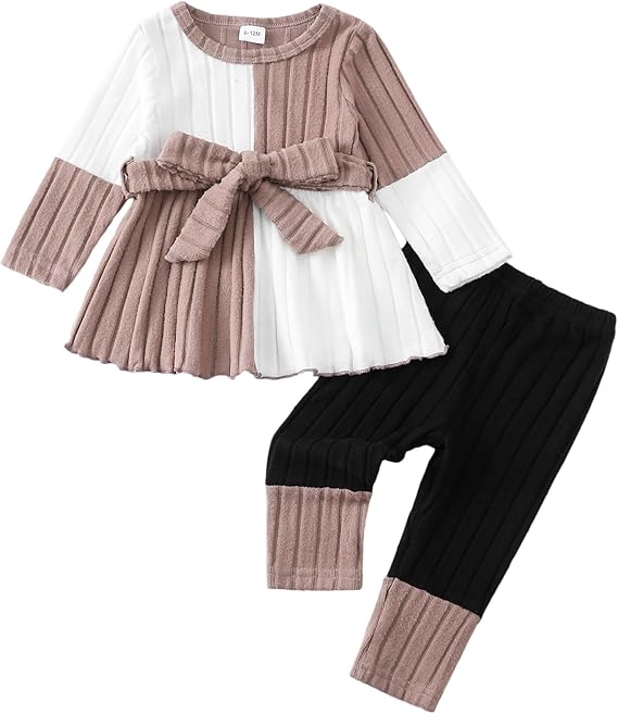 Kucnuzki Toddler Baby Girl Clothe Long Sleeve Shirt Sweatshirt Leggings 2 Piece Kids Baby Girl Fall Outfit Winter Clothe