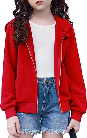 Arshiner Girls Zip Up Cropped Hoodies Teen Casual Long Sleeve Full-Zip Sweatshirts Jackets with Pockets