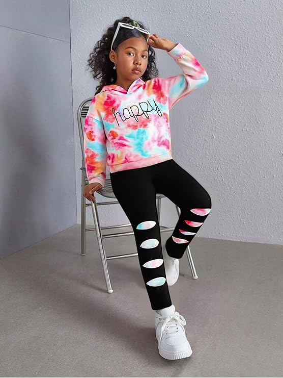 Kid Toddler Girl Clothes Tie Dye Hoodie Sweatshirt Little Girls Fall Pullover Hooded Pant Outfits Set