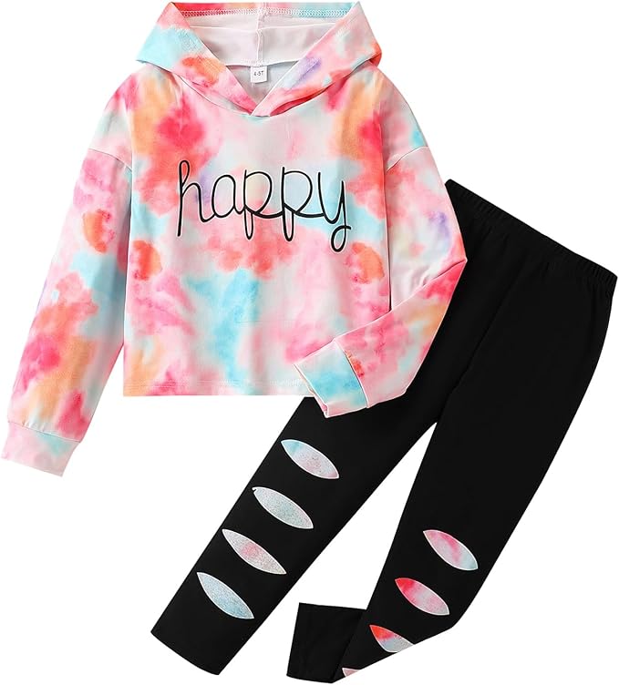 Kid Toddler Girl Clothes Tie Dye Hoodie Sweatshirt Little Girls Fall Pullover Hooded Pant Outfits Set