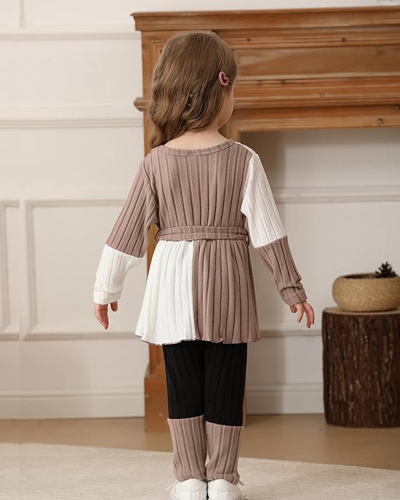 Kucnuzki Toddler Baby Girl Clothe Long Sleeve Shirt Sweatshirt Leggings 2 Piece Kids Baby Girl Fall Outfit Winter Clothe