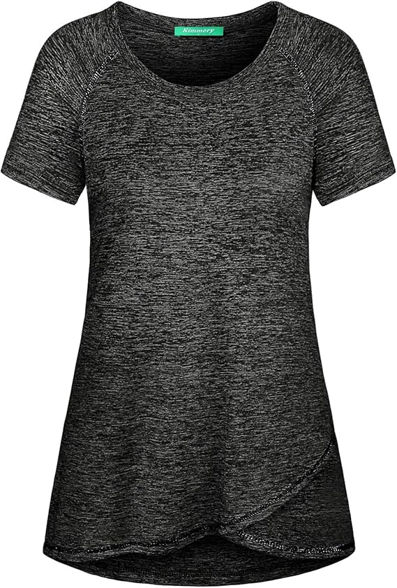 Kimmery Woman Raglan Sleeve Round Neck Irregular Hem Yoga Workout Shirt Sizes M-3XL