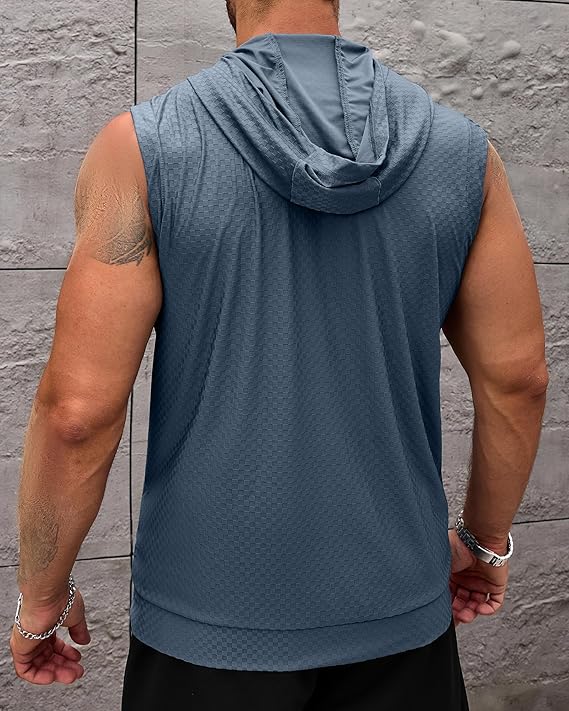 Aiyino Men's Workout Hooded Tank Tops Zip Up Sleeveless Gym Shirts Muscle Cut Off T Shirt Bodybuilding Hoodies
