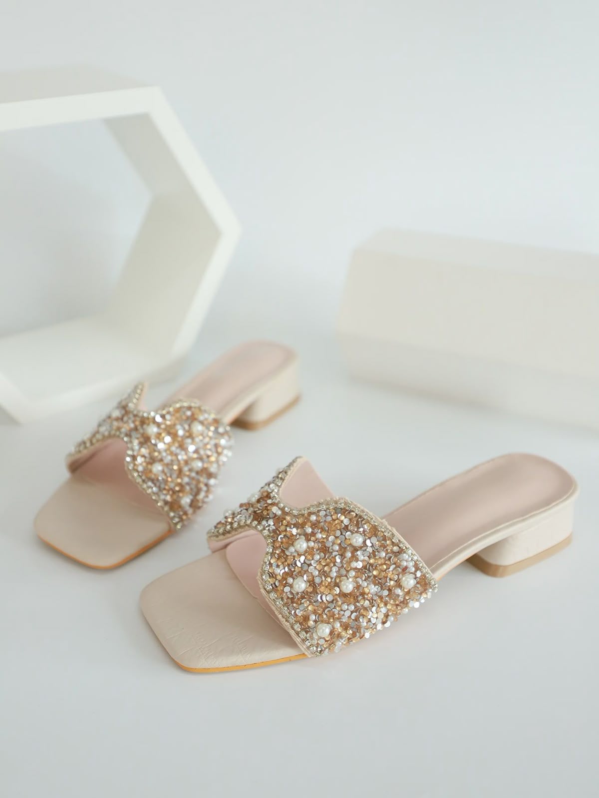 Crystal embellished heeled mules