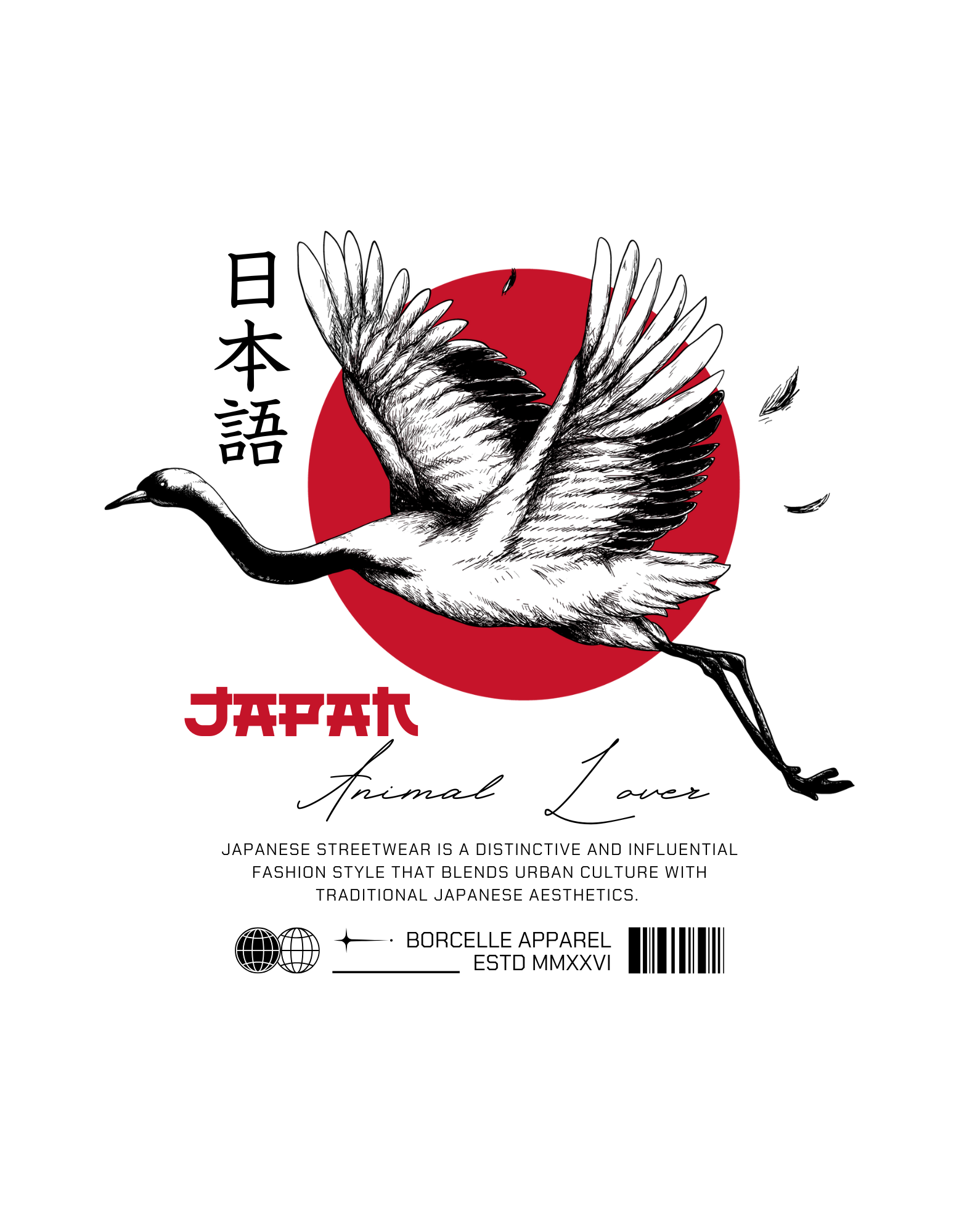 Japanese Crane Streetwear T-shirt