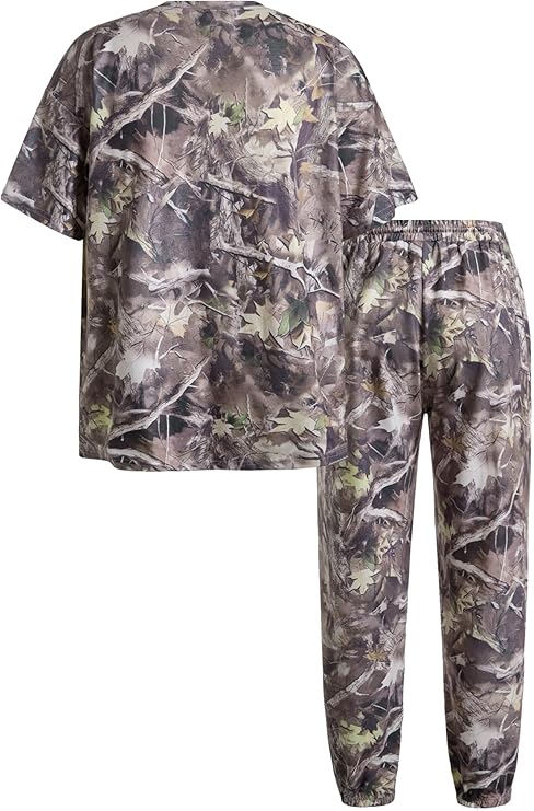 SOLY HUX Men's Camo Print Outfits Short Sleeve T Shirt and Jogger Pants Outdoor 2 Piece Set