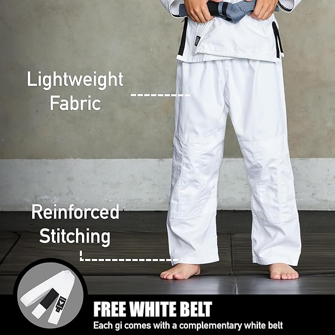 Elite Sports IBJJF Ultra Light BJJ Brazilian Jiu Jitsu Gi for Kids with Preshrunk Fabric and Free Belt