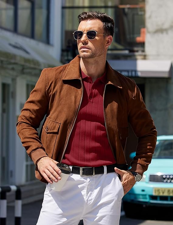 COOFANDY Mens Knit Polo Sweater Long Sleeve Polos Lightweight Casual Dress Pullover Sweaters