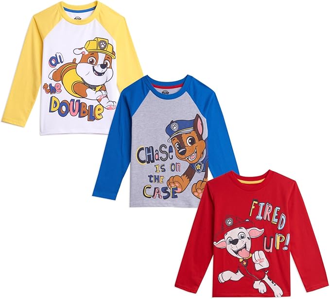 Nickelodeon Paw Patrol Rubble Marshall Chase 3 Pack T-Shirts Toddler to Little Kid