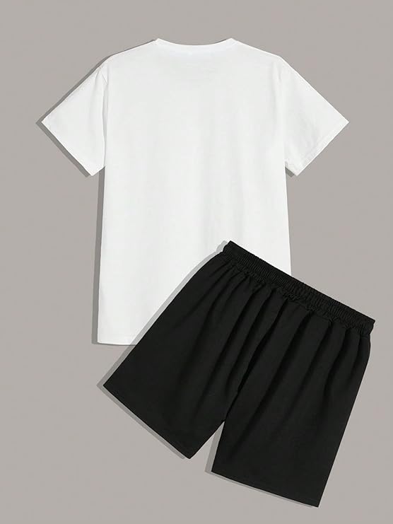 WDIRARA Men's 2 Piece Short Sets Graphic Print Short Sleeve T Shirts and Drawstring Shorts Clothing Set