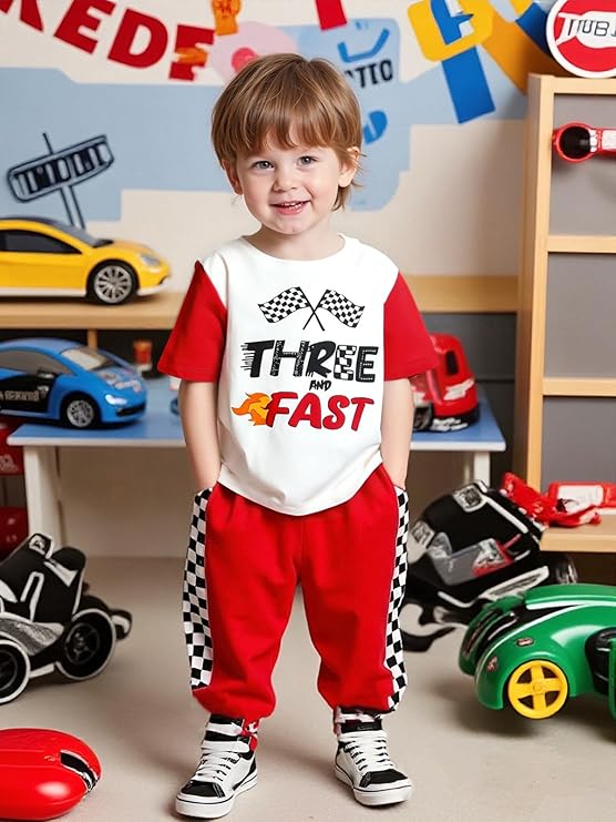 Baby Boy Birthday Outfit Fast One Two Three Four Outfits 1st-4th Race Car Birthdays Clothes Shirt Pants