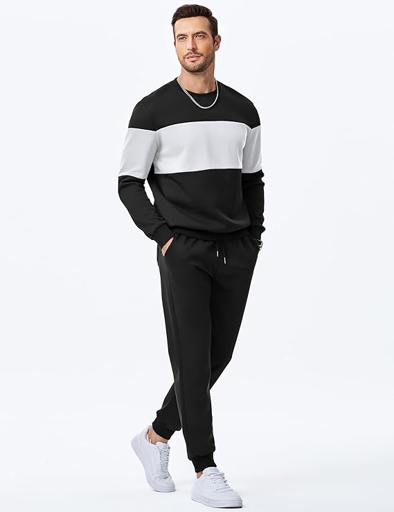 Men's 2 Piece Sweatsuits Outfits Casual Crewneck Color Block Sweatshirt Joggers Sweatpants Set Tracksuit