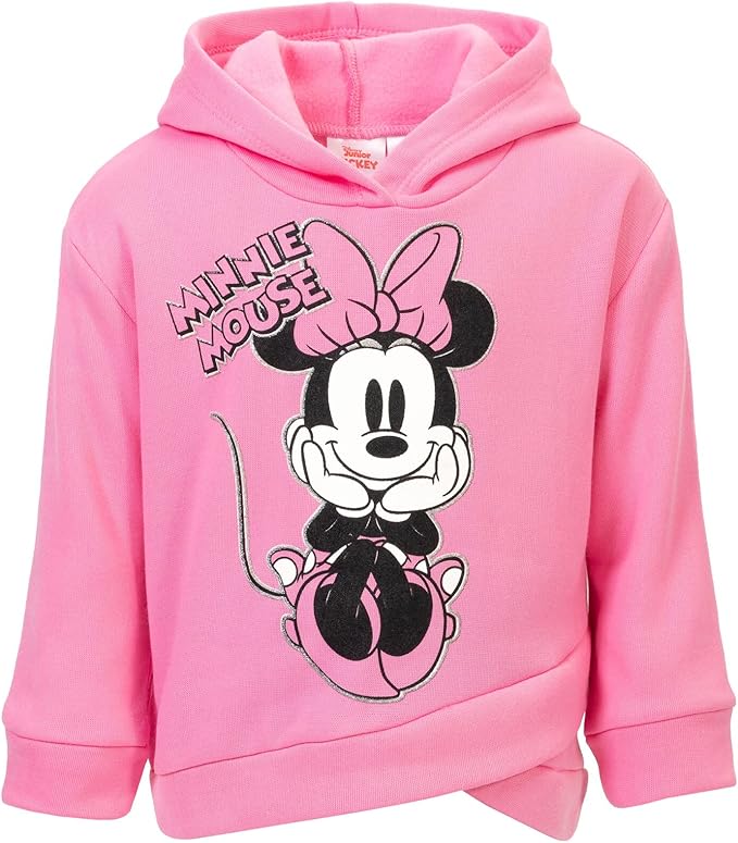 Disney Minnie Mouse Fleece Pullover Crossover Hoodie and Leggings Outfit Set Infant to Big Kid Sizes (12 Months - 14-16)