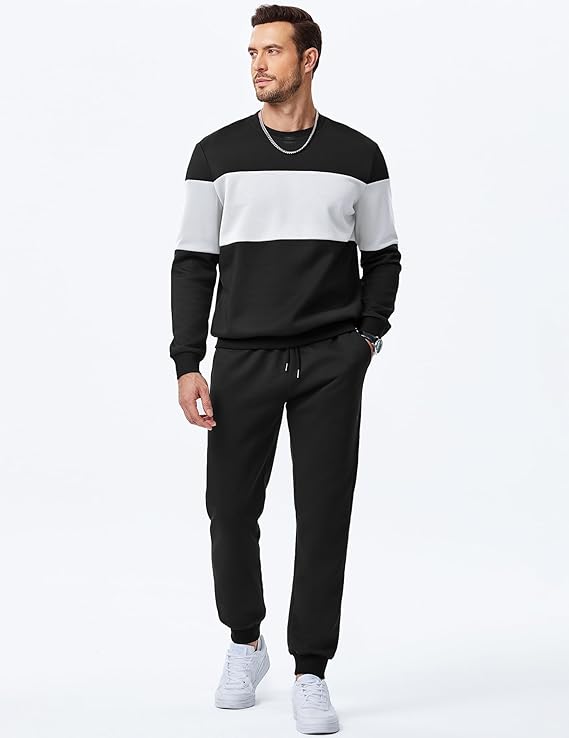 Men's 2 Piece Sweatsuits Outfits Casual Crewneck Color Block Sweatshirt Joggers Sweatpants Set Tracksuit