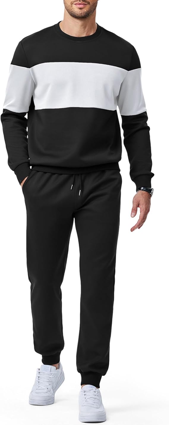 Men's 2 Piece Sweatsuits Outfits Casual Crewneck Color Block Sweatshirt Joggers Sweatpants Set Tracksuit