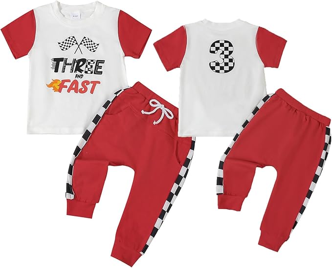 Baby Boy Birthday Outfit Fast One Two Three Four Outfits 1st-4th Race Car Birthdays Clothes Shirt Pants