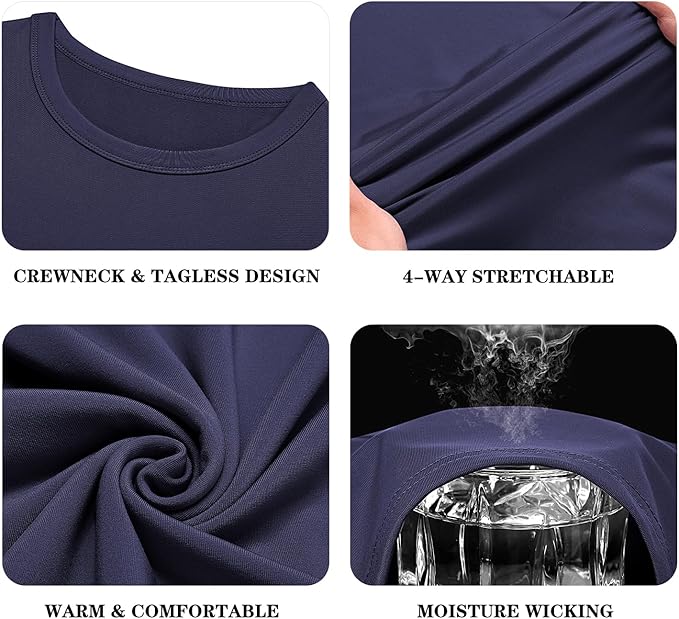 URRU Thermal Underwear for Men High Stretch Fleece Lined Long Sleeve Crewneck Thermal Shirts Base Layer Top Men Cold Weather