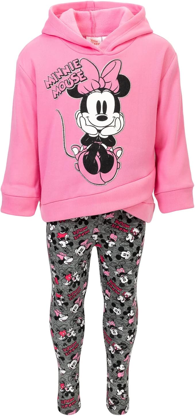 Disney Minnie Mouse Fleece Pullover Crossover Hoodie and Leggings Outfit Set Infant to Big Kid Sizes (12 Months - 14-16)