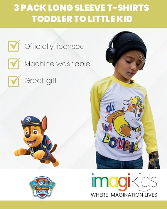 Nickelodeon Paw Patrol Rubble Marshall Chase 3 Pack T-Shirts Toddler to Little Kid