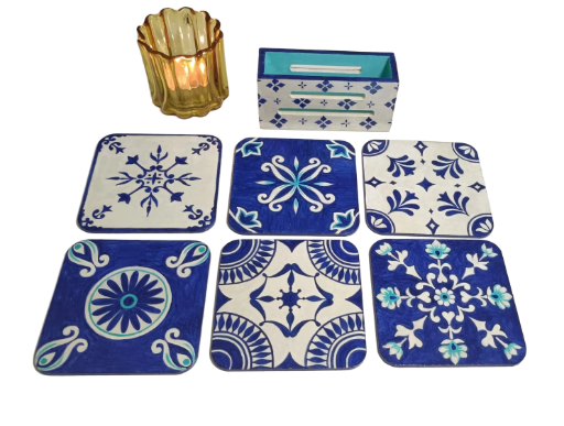 Blue pottery Coaster Set
