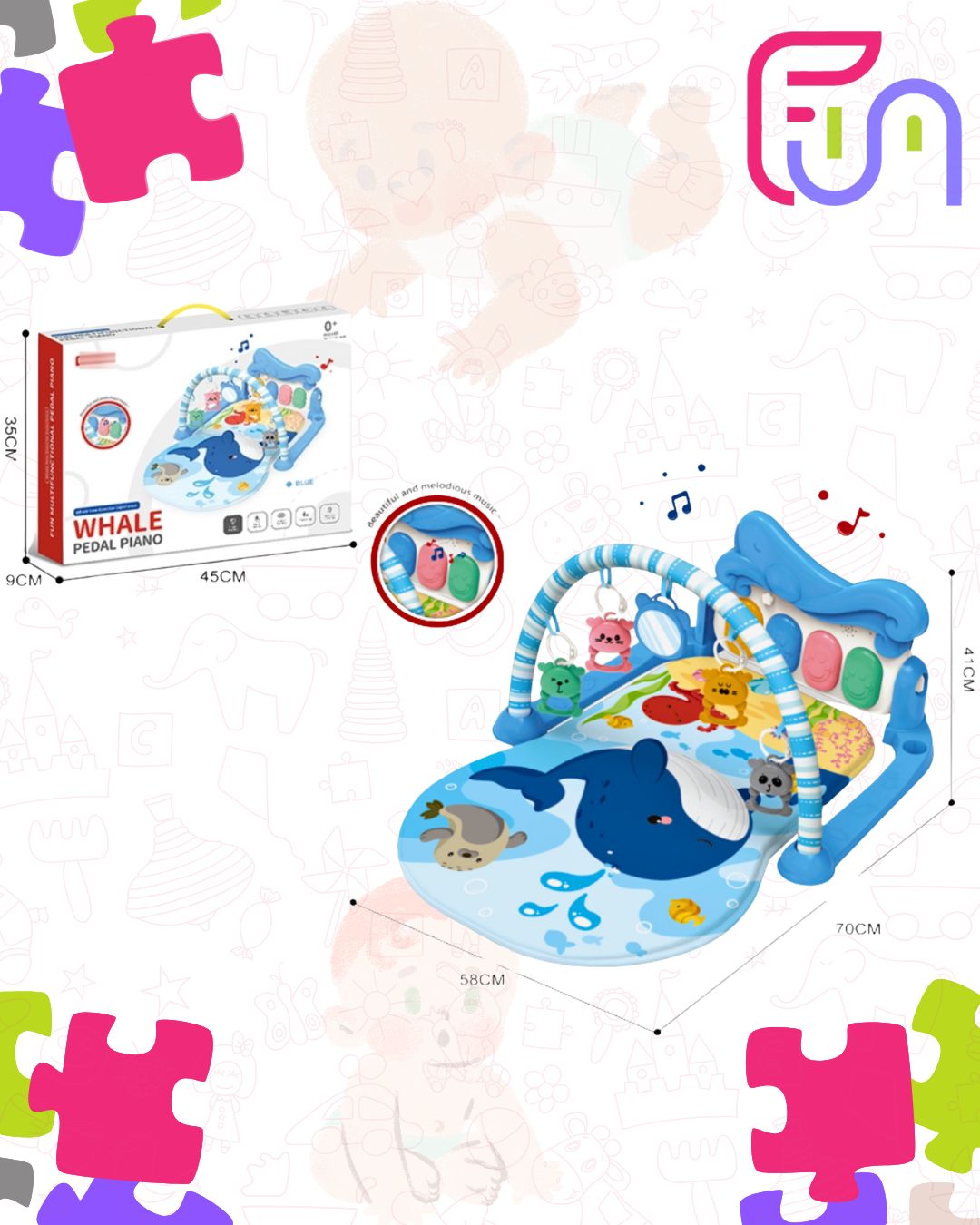 Whale Piano Baby Play Mat - Blue
