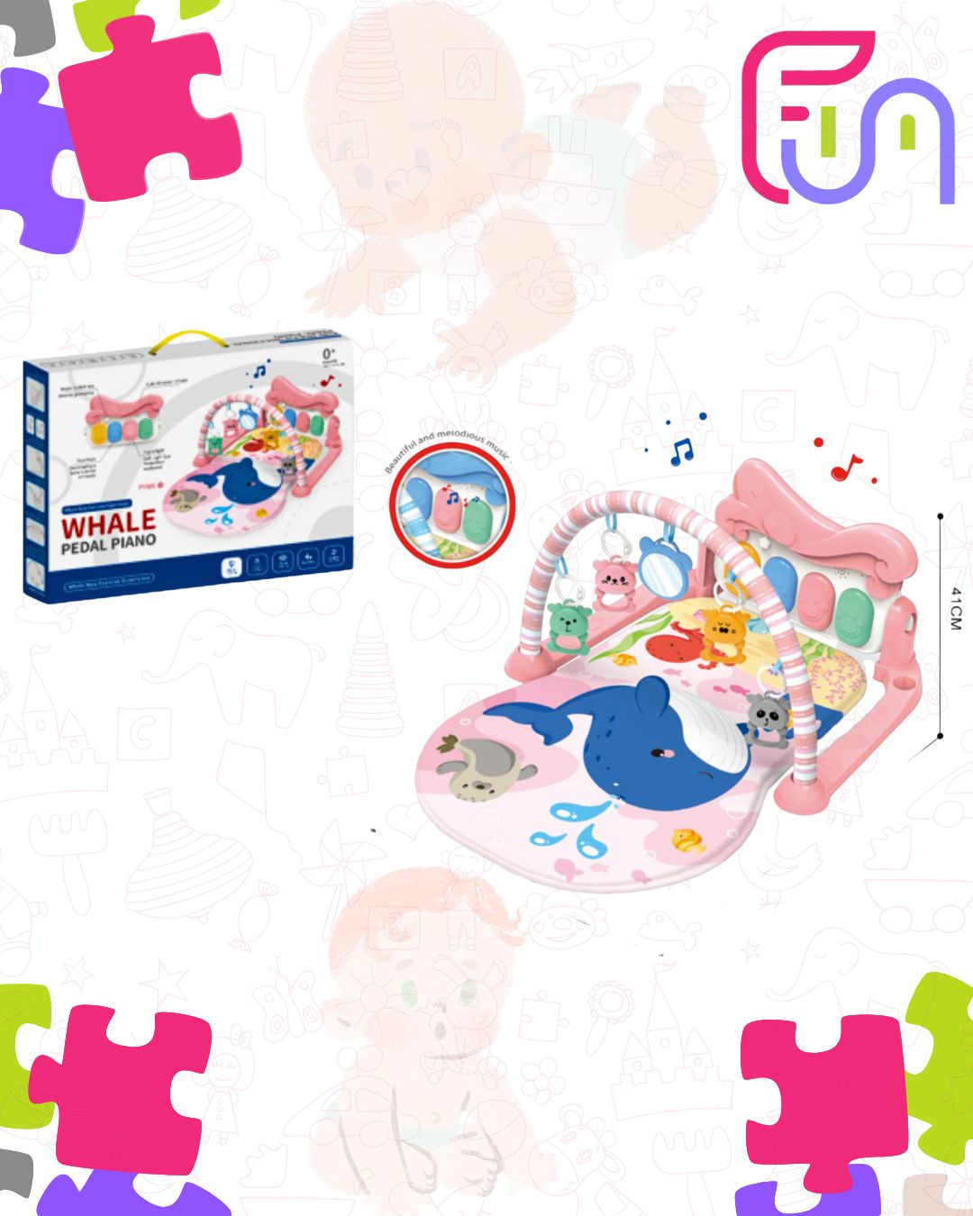 Whale Piano Baby Play Mat - Pink