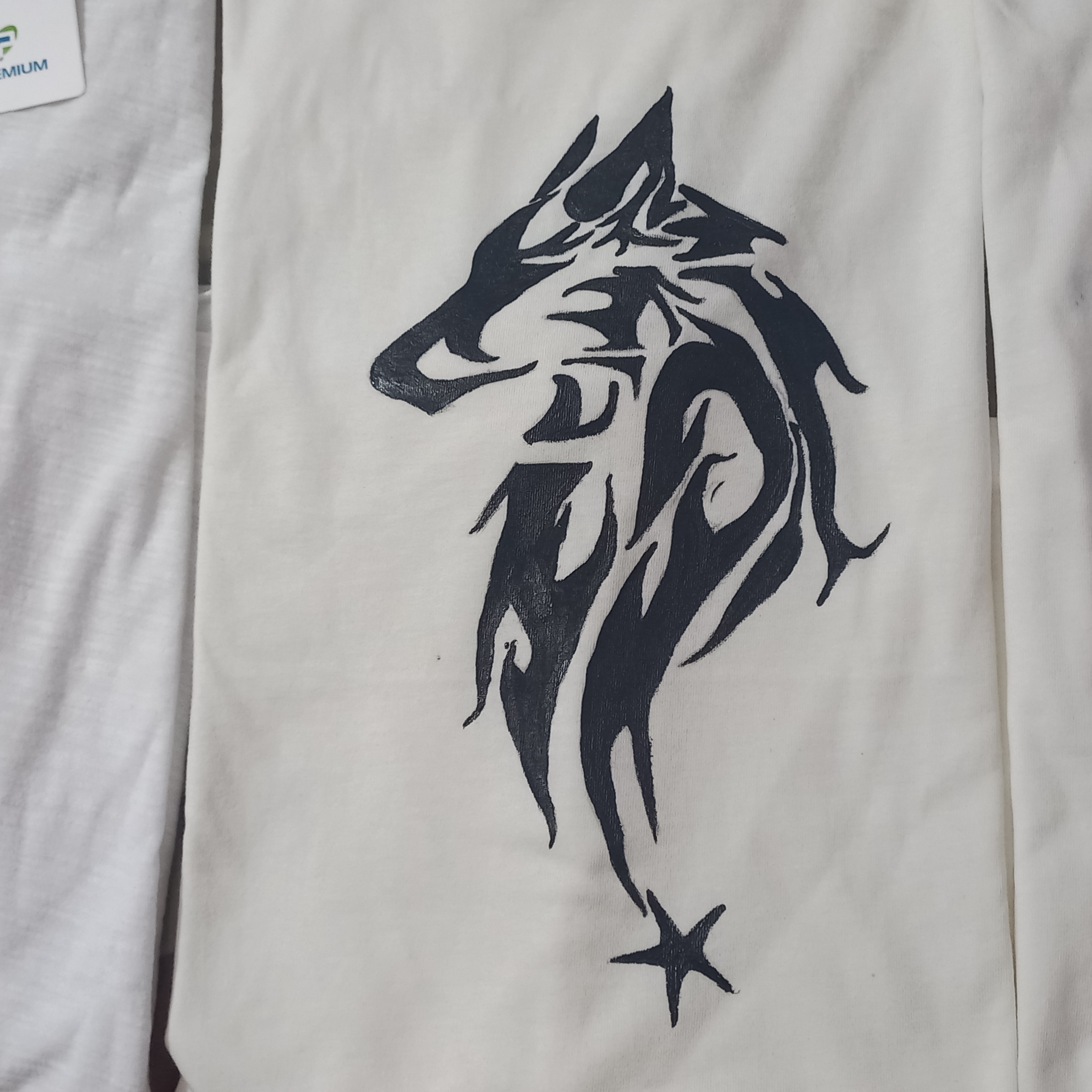 Wolf Tribal Fabric Art Hand painted T-Shirt