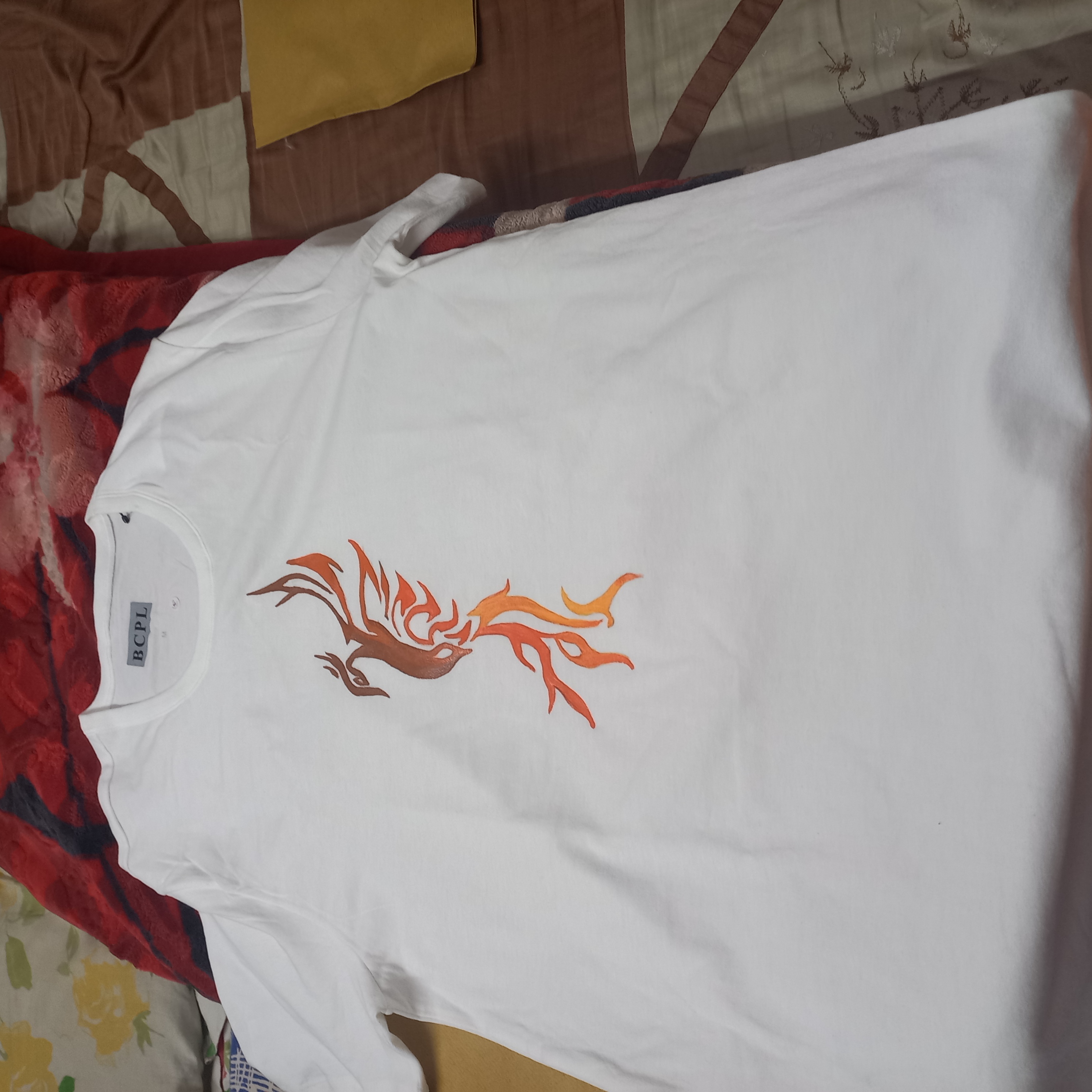 Phoenix Flame Fabric Art Hand painted T-Shirt