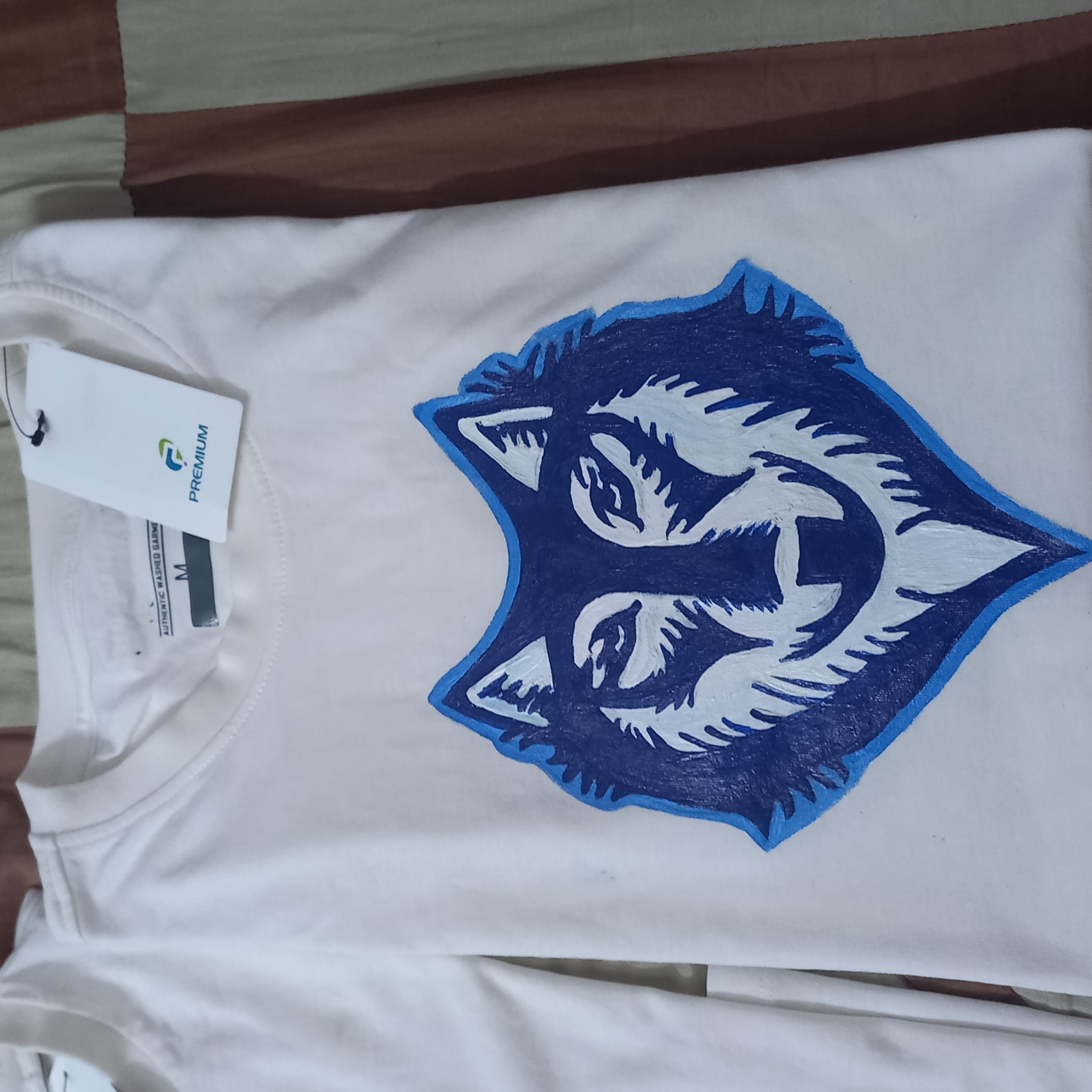 Wolf Fabric Art Hand painted T-Shirt