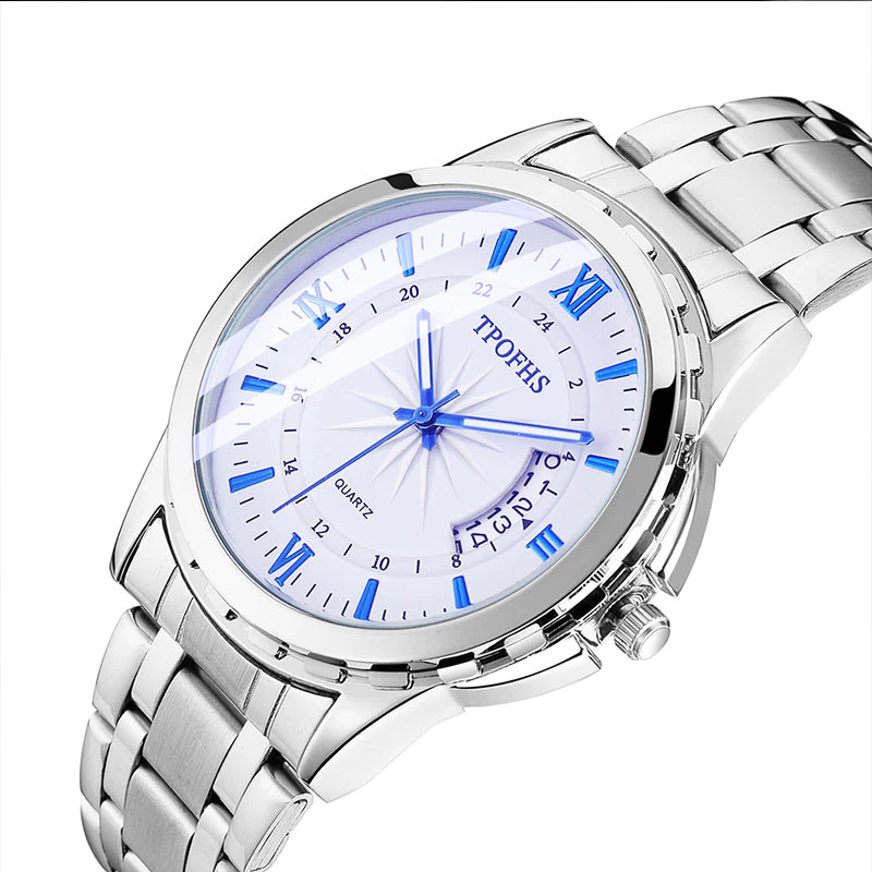 Men Watch Quartz Business TPOFHS  Fashion Calendar Men's Watch Steel Strap
