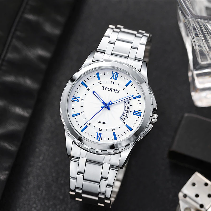 Men Watch Quartz Business TPOFHS  Fashion Calendar Men's Watch Steel Strap