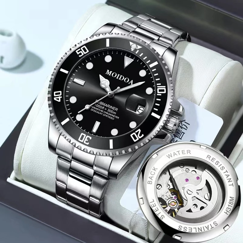 Men’s Green Water Ghost Watch — Automatic Mechanical, Luminous Night Glow, Waterproof with Calendar