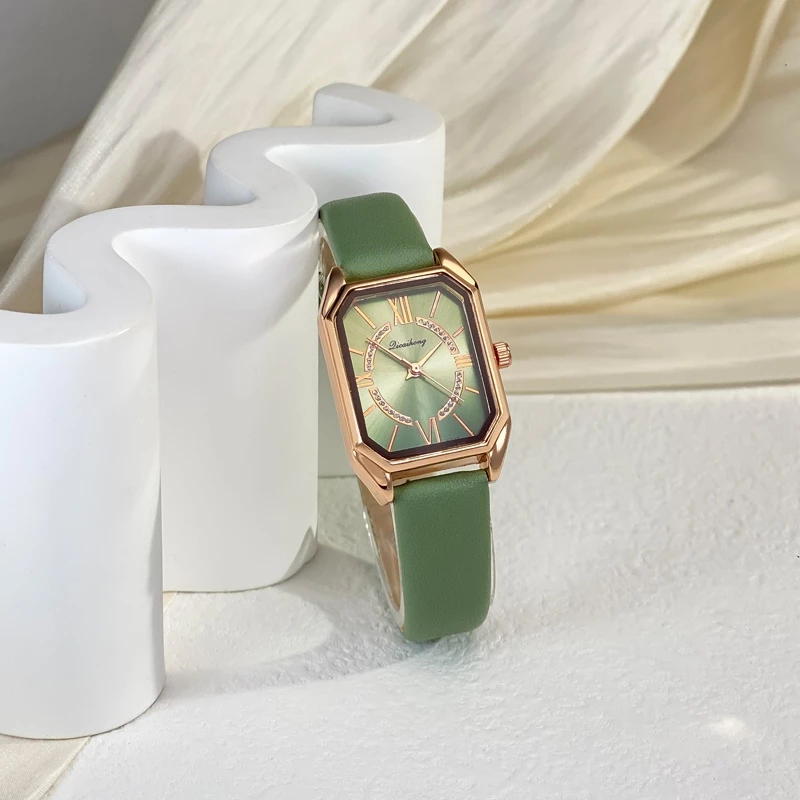 Vintage Women’s Watch — Green Square Seiko-Style Design with Diamond Detail, Elegant Ladies Watch — New Store Offer.