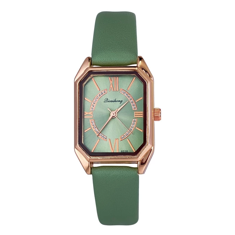 Vintage Women’s Watch — Green Square Seiko-Style Design with Diamond Detail, Elegant Ladies Watch — New Store Offer.