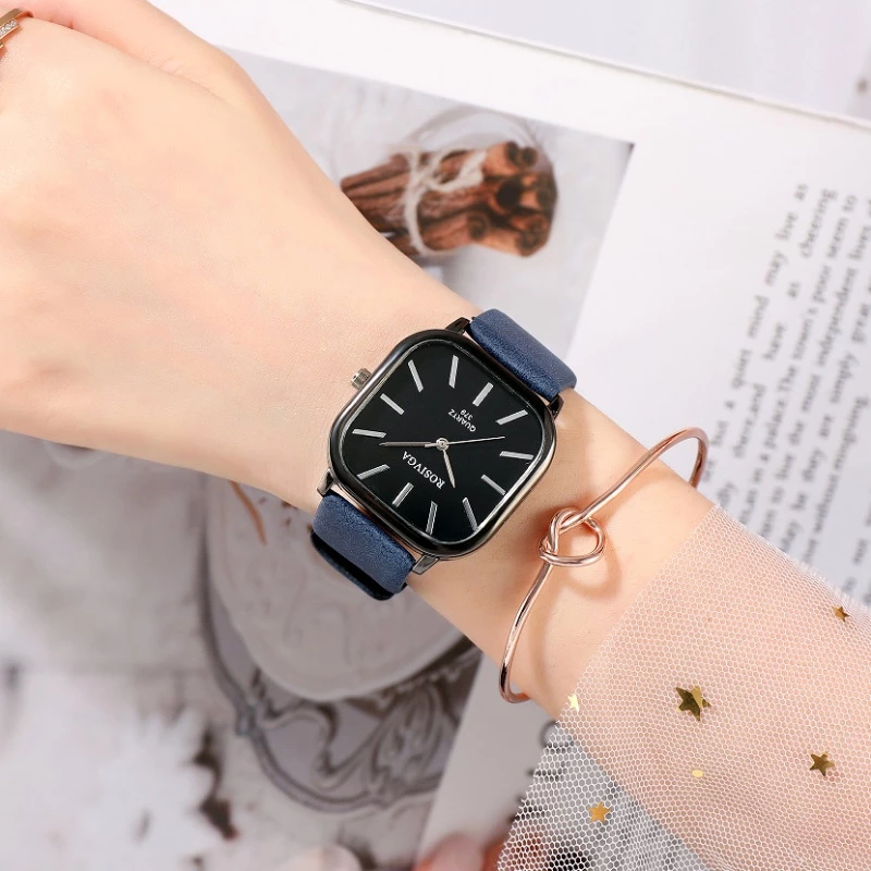 New Women’s Watch — Korean Edition, Simple Square Dial, PU Belt Quartz Design — Kegllect.