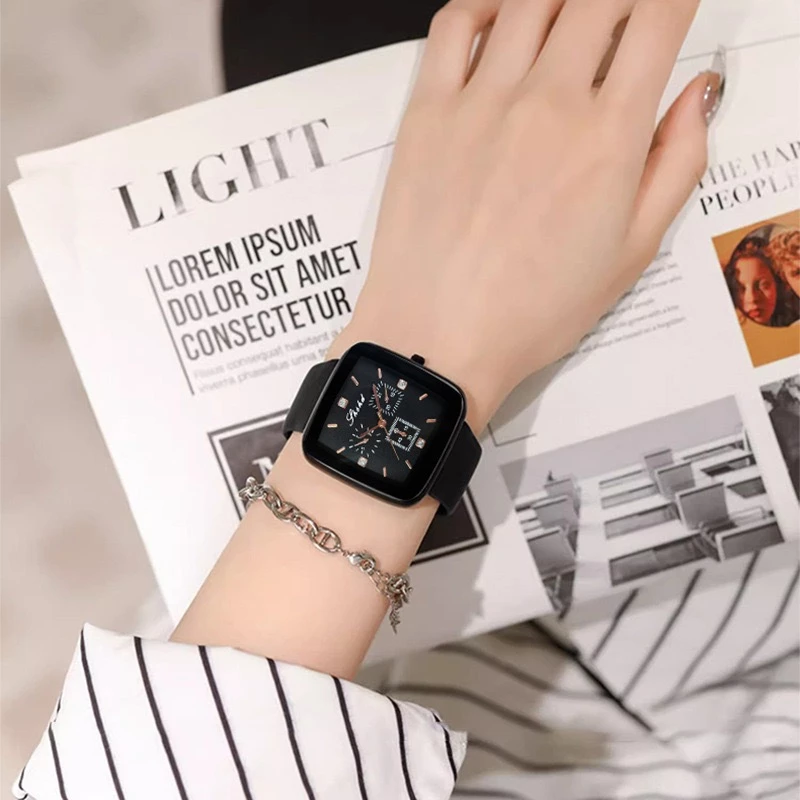 Square Ladies Wristwatch — Luxury Creative Dial, Top Brand Female Clock, Silicone Strap — Women Silicone.