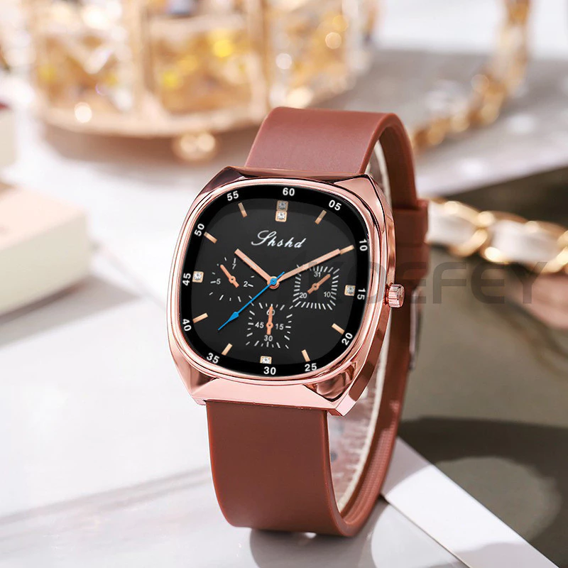 Unisex Waterproof Fashion Quartz Watch — Women’s Square Dial, Genuine Silicone Strap, Elegant Design — Women Watch.