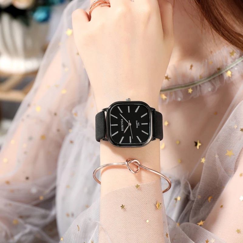 New Women’s Watch — Korean Edition, Simple Square Dial, PU Belt Quartz Design — Kegllect.