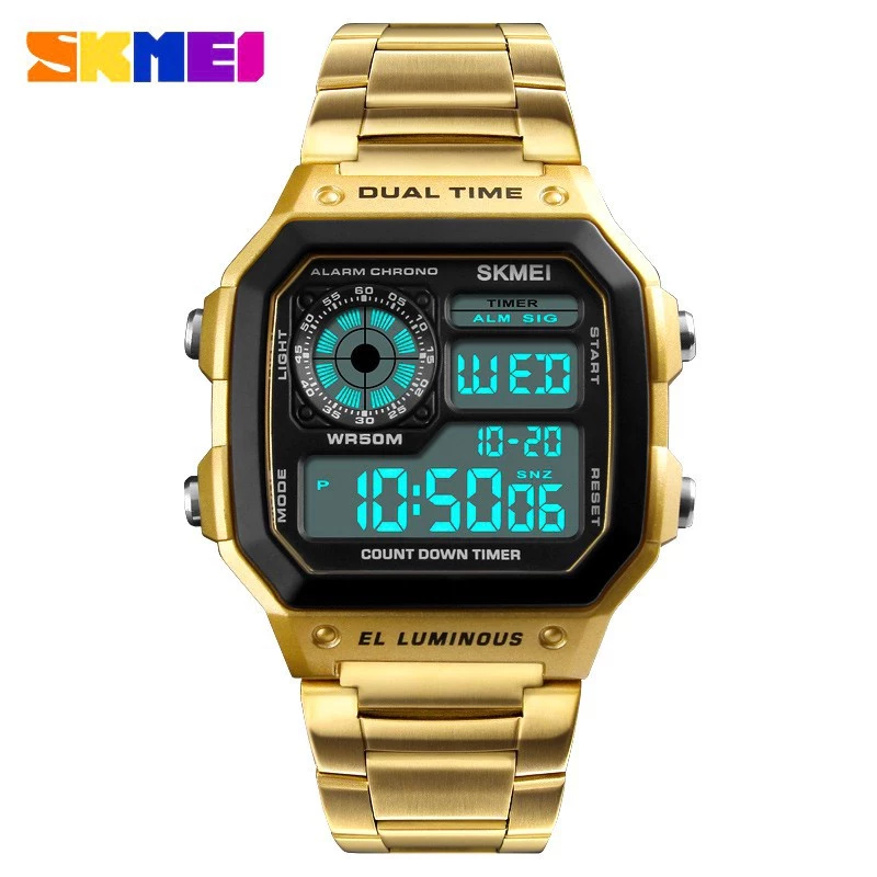 Men’s Business Vintage Digital Watch — Stainless Steel, Model 1335 — SKMEI.