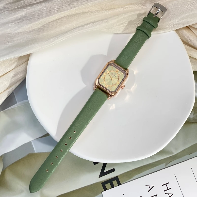 Vintage Women’s Watch — Green Square Seiko-Style Design with Diamond Detail, Elegant Ladies Watch — New Store Offer.