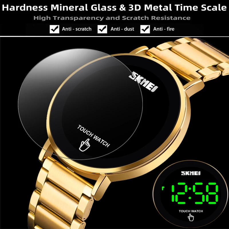 Men’s Digital Watch — Date Display, Touch Screen LED, Stainless Steel Strap, Fashion & Waterproof — Skmei.